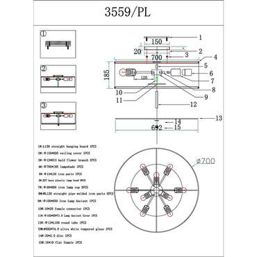 Светильник потолочный Newport 3550 3559/PL brass