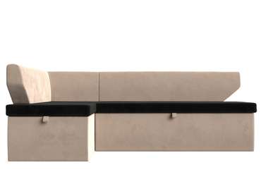 Угловой диван-кровать Омура черно-бежевого цвета левый угол