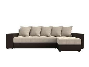 Угловой диван-кровать Дубай бежево-коричневого цвета (ткань/экокожа)  правый угол