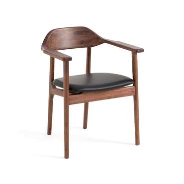 Кресло столовое из орехового дерева и кожи Ari коричневого цвета