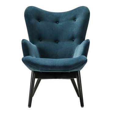 Кресло Хайбэк синего цвета с ножками венге