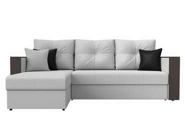 Угловой диван-кровать Валенсия белого цвета (экокожа) левый угол
