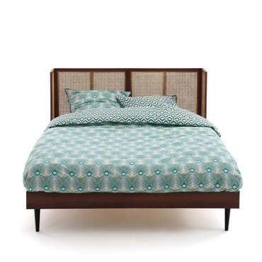 Кровать винтажная из плетеного ротанга с сеткой Noya 160х200 коричневого цвета