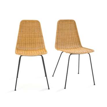 Комплект стульев из плетеного ротанга и стали Roson бежевого цвета