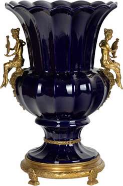 Фарфоровая ваза с девушками темно-синего цвета