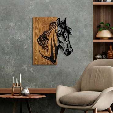 Настенный декор Лошадь 48x57 черно-коричневого цвета
