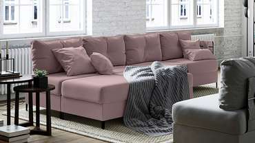 Угловой диван с двумя оттоманками Багамы темно-розового цвета