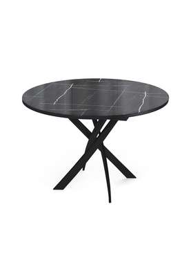 Раздвижной обеденный стол R1100 с каменной столишницей цвета черный глянец