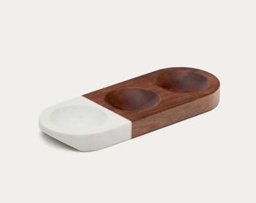 Сервировочный поднос для закусок Tori из акации и белого мрамор