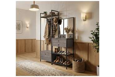 Настенное зеркало с крючками Рошелье серого цвета