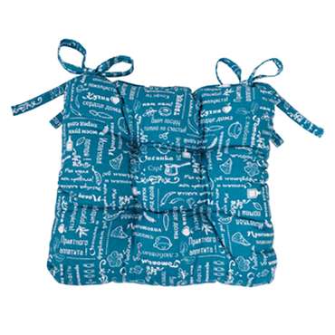 Сидушка на стул с завязками  'Правила кухни' 40х40, рогожка, 100 % хлопок, 'Бирюза'