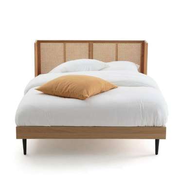 Кровать из плетеного ротанга с основанием Waska 160x200 бежевого цвета