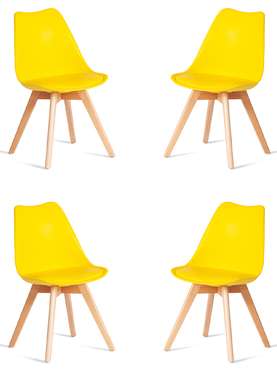 Комплект из четырех стульев Tulip желтого цвета