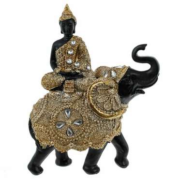 Фигурка декоративная Будда на слоне черно-золотого цвета