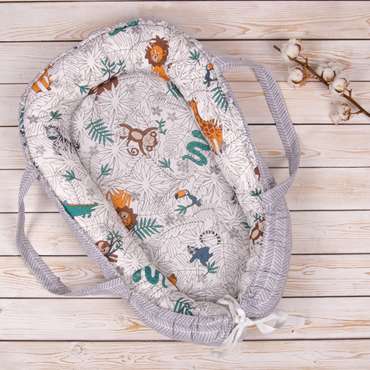 Кокон 'Гнёздышко' для новорождённых 'BabyRelax' 50х75, с ручками, съёмный матрасик 'Сафари б/з'