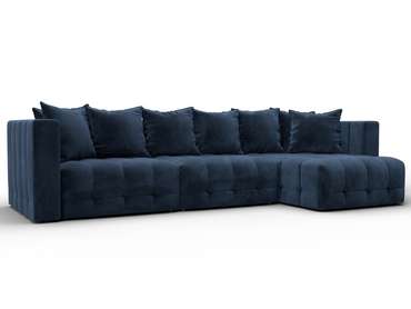Угловой диван-кровать Лига-052 Лонг темно-синего цвета