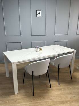 Раздвижной обеденный стол BL130 с керамической столишницей цвета мрамор белый