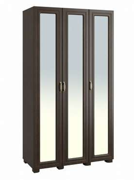 Шкаф трехдверный с тремя зеркалами Монблан темно-коричневого цвета