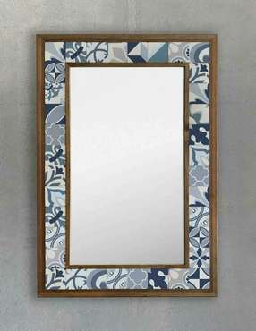 Настенное зеркало 43x63 с каменной мозаикой сине-белого цвета