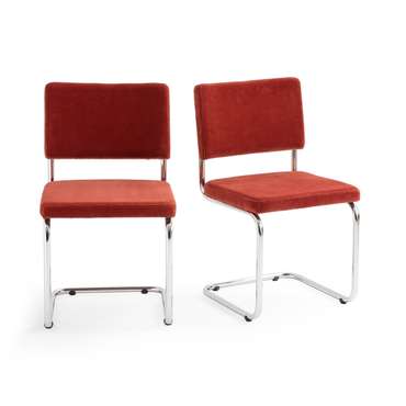 Комплект из двух стульев из велюра на металлокаркасе Sarva оранжевого цвета