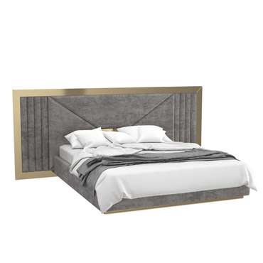 Кровать Loki Modern 160х200 светло-серого цвета с золотыми молдингами и подъемным механизмом