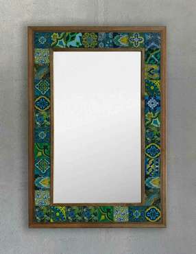 Настенное зеркало 43x63 с каменной мозаикой сине-зеленого цвета
