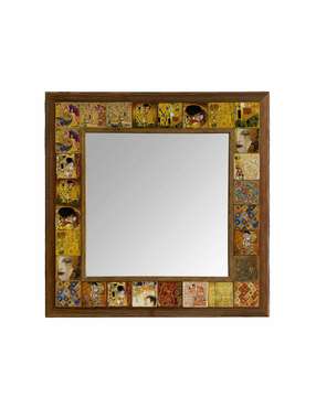 Настенное зеркало 43x43 с каменной мозаикой желто-коричневого цвета