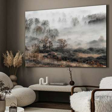 Картина на холсте Осенний лес в тумане 50х70 см