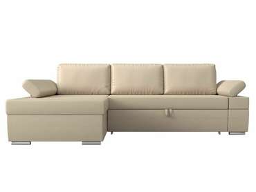 Угловой диван-кровать Канкун бежевого цвета (экокожа) левый угол