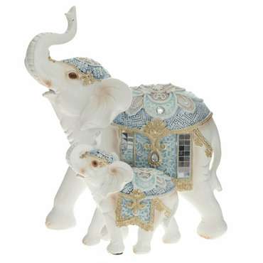 Фигурка декоративная Слоны бело-голубого цвета