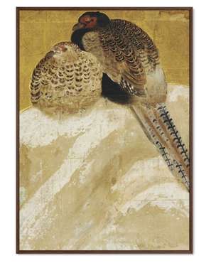 Картина Два фазана на заснеженном берегу Япония 18 век  