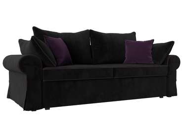 Прямой диван-кровать Элис черного цвета с фиолетовым кантом