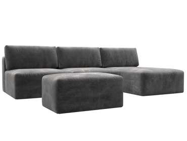 Угловой модульный диван-кровать с пуфом Лига-060 Лонг серого цвета