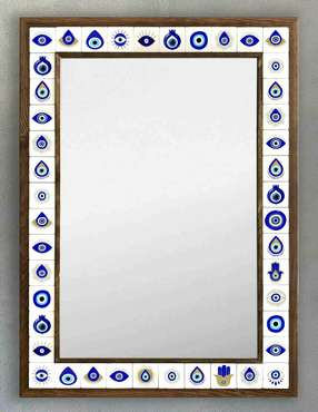 Настенное зеркало 53x73 с каменной мозаикой бело-синего цвета