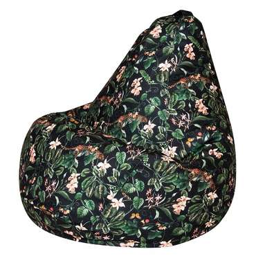 Кресло-мешок Груша XL Джунгли черно-зеленого цвета