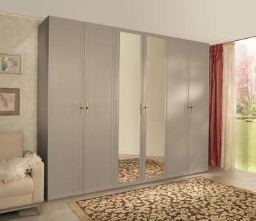 Шкаф шестидверный с зеркалами Palmari серо-бежевого цвета
