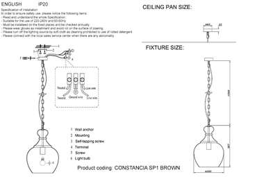 Подвесной светильник CONSTANCIA SP1 BROWN (стекло, цвет прозрачный)