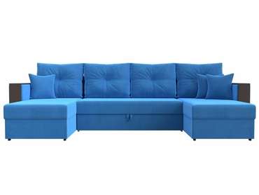 Угловой диван-кровать Валенсия П-образный голубого цвета