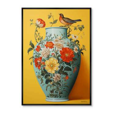 Репродукция картины China porcelain vase with bird, No 1, 2024г.