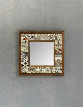 Настенное зеркало 33x33 с каменной мозаикой бежевого цвета