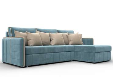 Угловой диван-кровать Лига-078 бирюзового цвета правый