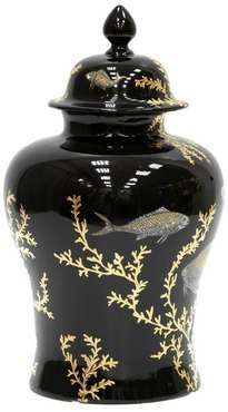 Фарфоровая ваза с крышкой черно-золотого цвета
