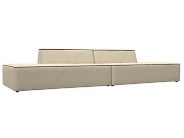 Прямой модульный диван Монс Лофт бежевого цвета с коричневым кантом (экокожа)