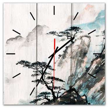 Настенные часы Китайский пейзаж 30х30 серого цвета