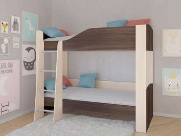 Двухъярусная кровать Астра 2 80х190 цвета Дуб молочный-Дуб шамони