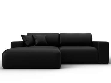 Угловой диван-кровать Лига-036 Классик черного цвета левый (экокожа)
