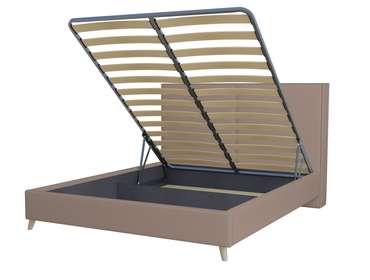 Кровать Atlin 180х200 в обивке из велюра темно-бежевого цвета с подъемным механизмом