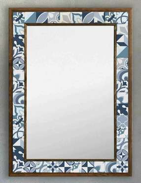 Настенное зеркало с каменной мозаикой 53x73 сине-белого цвета 