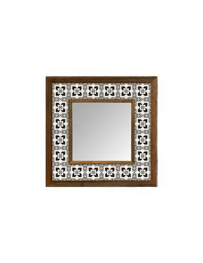 Настенное зеркало с каменной мозаикой 33x33 в раме бело-коричневого цвета