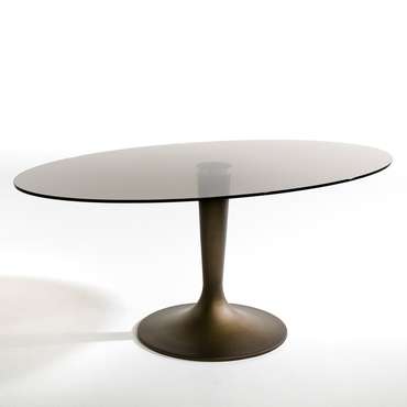Стол обеденный с овальной столешницей из дымчатого стекла Seona коричневого цвета
